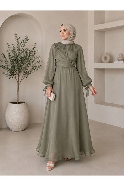 Chois&Chois TESETTÜR Kolu Bağcıklı Janjan Tesettür Abiye Elbise