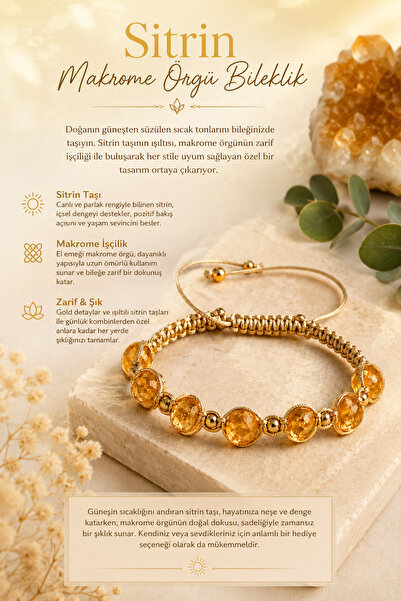 OSMANLI DEĞERLİ TAŞ Certified Citrine Macrame Knitted Bracelet
