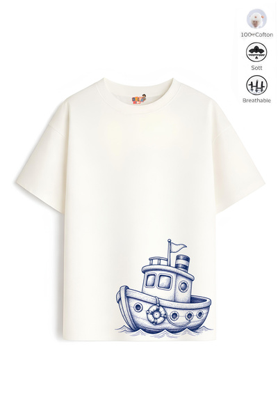Belya Kids Wear Boy's Oversize Fit Belya Kids Ship Design B18 Cotton T-Shirt