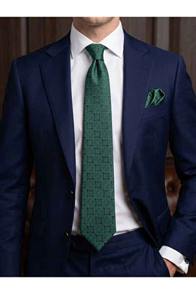 Gutiero Green Patterned Classic Tie with Handkerchief