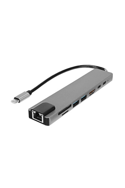 Universal HYTECH HY-USBC83 4K@30Hz رمادي معدني، 2xUSB3.0، 1xUSB2.0، 1000 ميجا...