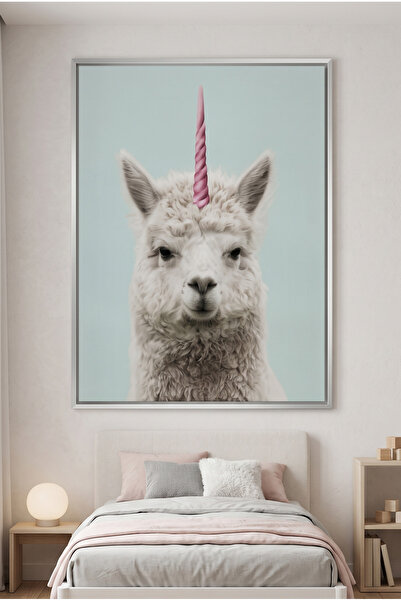Jasmine Art Alpaca Unicorn Kids Wall Art | Portrait Framed Canvas Print | Lux...