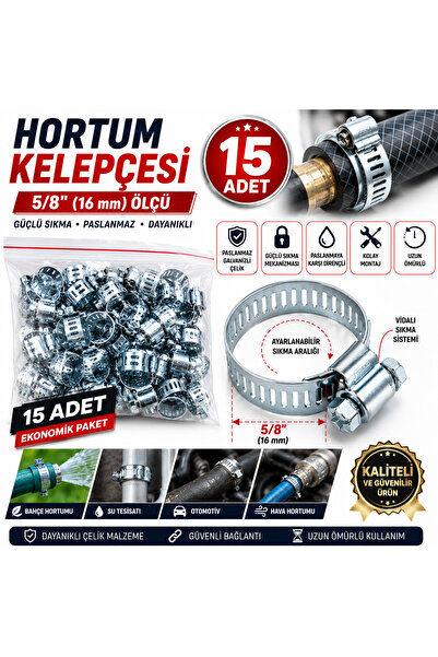 GenelTedarik 15 Adet 5/8" (16 mm) Hortum Kelepçesi – Galvanizli Çelik Ayarlan...