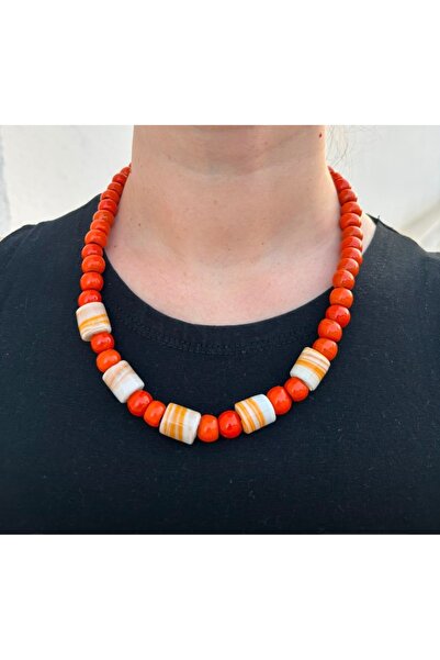 mibrillo Orange Glass Basement Pendant Glass Bead Necklace