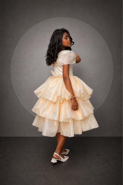 JO FASHION Girls' Dress Off White Layered Organza Luxurious Fabric - 8 Years
