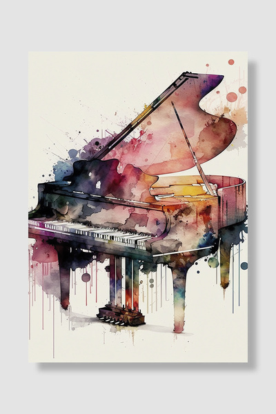 Luna Marissa Piano Poster Grand Piano Colorful Watercolor Splash Music Wall D...