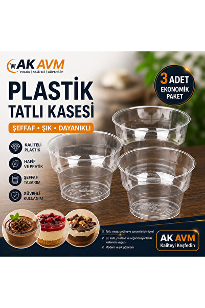 Ak Avm Şeffaf Plastik Çorba ve Tatlı Kasesi Çok Amaçlı Sunum Kabı Meze Puding...