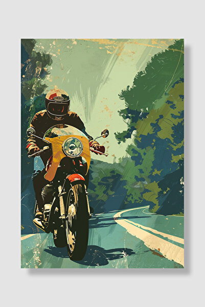 Luna Marissa Poster Motociclist Drumul în Pădure Galben Clasic Motocicletă Re...
