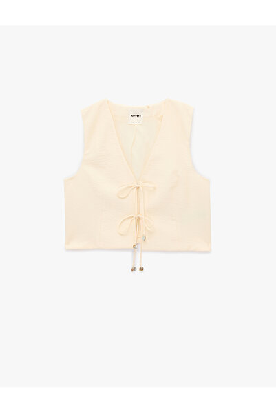Koton X Şahika Ercümen - Viscose Fabric V-Neck Bow Front Tie Vest Blouse