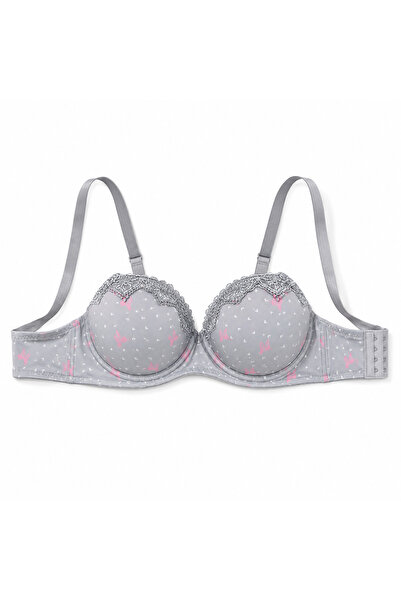 Generic Women's Gray Lace Detailed Padded Cup Bra