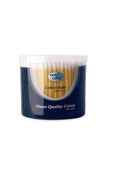 COOL & COOL Ear Buds - 300's - Round Thick Tips,Cotton Swabs,100% Cotton,Doub...
