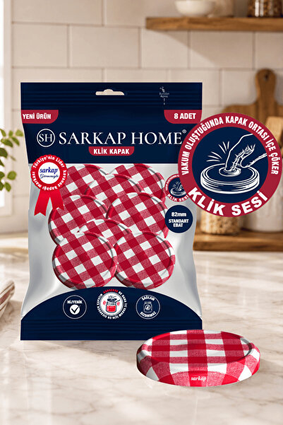 Sarkap Hijyenik Paketli 8'li 82 mm Klik Kavanoz Kapak - Kırmızı Ekose