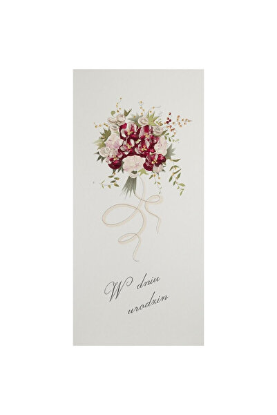 MAK Felicitare aniversara DL 112x224 mm, pictata manual, buchet rosu, Multico...