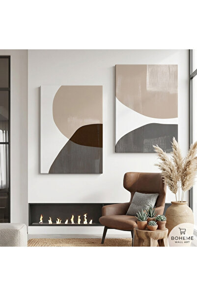 Harika bir ev MODERN ABSTRACT DESENLİ TABLO | BEJ | 2Lİ DİKEY ÇERÇEVESİZ KANV...
