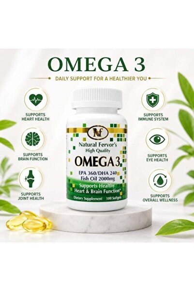 Natural Fervor 's Omega 3 Fish Oil 2000mg – 100 Softgels | EPA 360mg & DHA 240mg