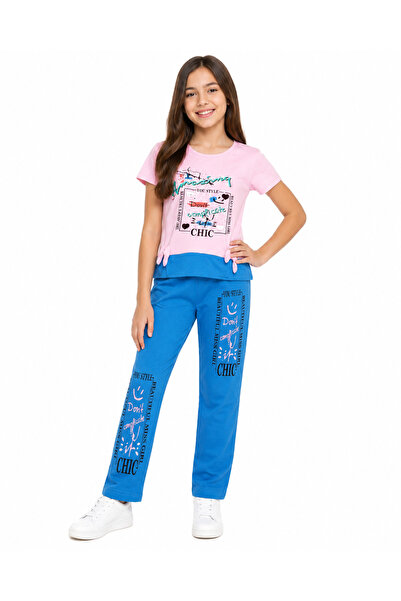 Generic Girls' Set of Pink T-Shirt and Blue Pants, Size 12 Years