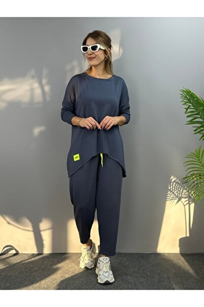 Livizmir Moda    طقم نسائي مزدوج من نسيج القطن الفسكوزي ذو خيطين مع تفاصيل تزوير