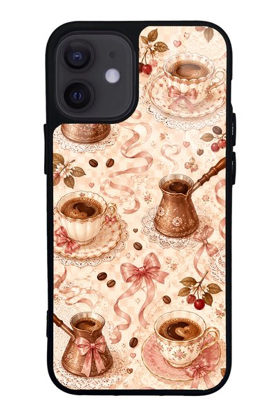 Spoyi iPhone 12 Mini Glossy Phone Case with Blush Coffee Bow Design