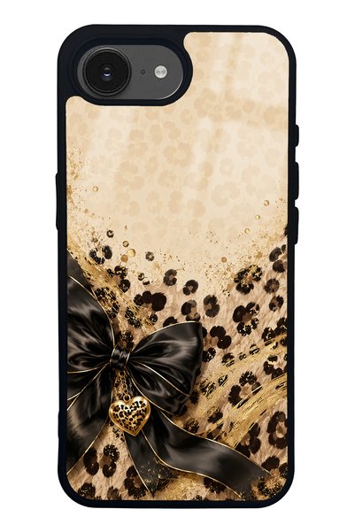 Spoyi iPhone 16E Golden Leopard Heart Design Glossy Phone Case