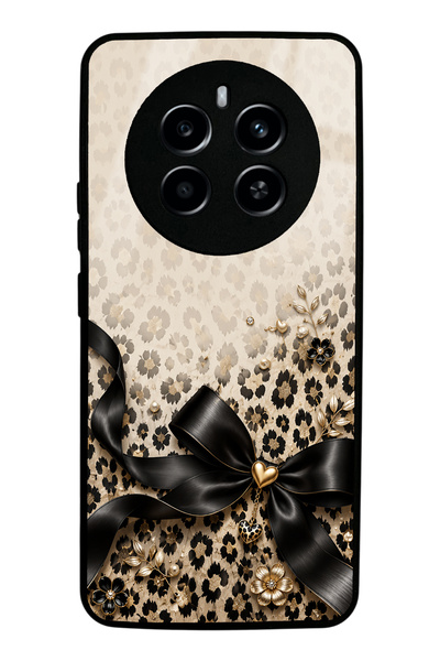 Spoyi Realme 12 Pro Plus Golden Leopard Bow Tasarımlı Glossy Telefon Kılıfı