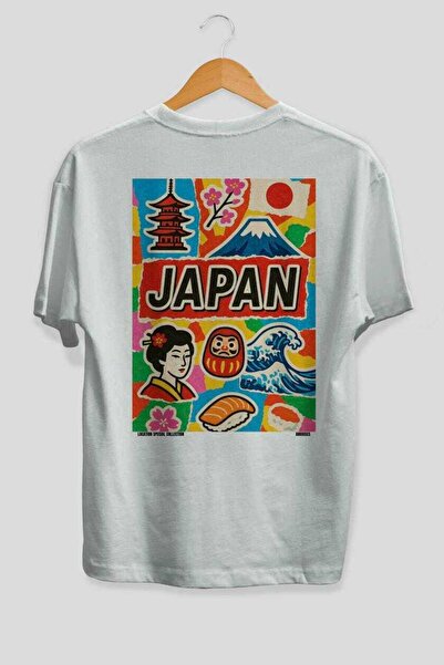 Ankhises Japan White Oversize Country City Back Printed Unisex T-Shirt 100% C...
