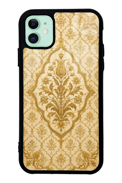 Spoyi iPhone 11 Ivory Glossy Phone Case with Ottoman Gold Design