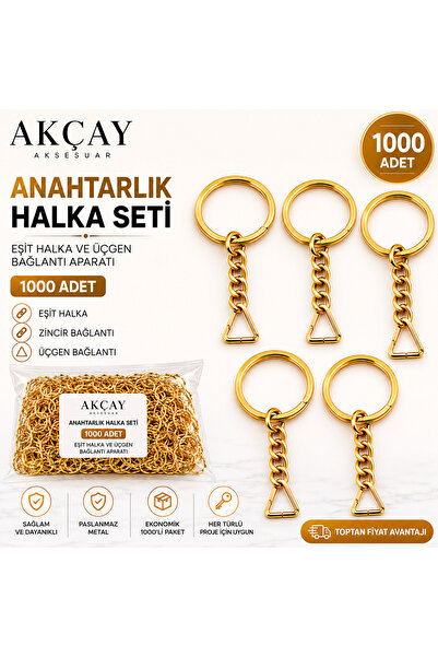 Akçay Aksesuar 1000’li Avantajlı Anahtarlık Halkası Üçgen Aparatlı Zincirli M...