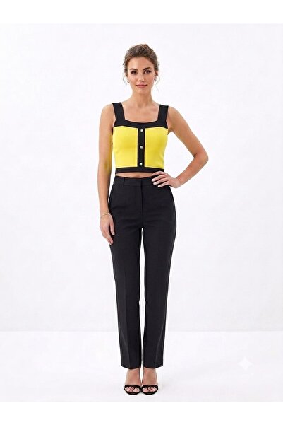 onno style women Strapless Sleeveless Button Detail Tricot Women's Bluz
