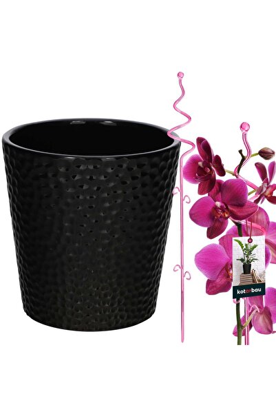 KOTARBAU Set de ghivece negre de 11 cm cu suport roz de 58 cm pentru flori, g...