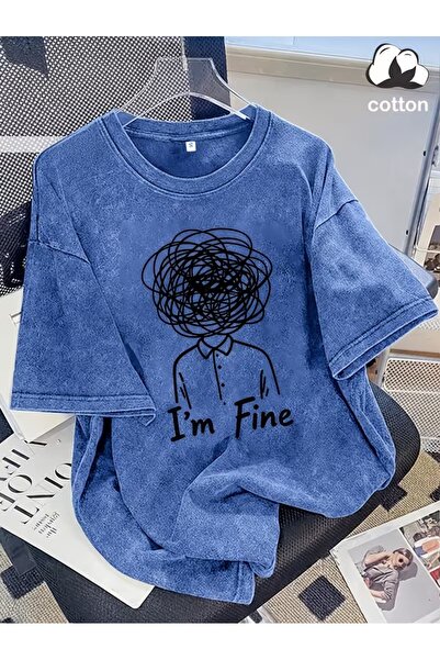 Toum I'M Fine Printed Unisex Oversize T-Shirt