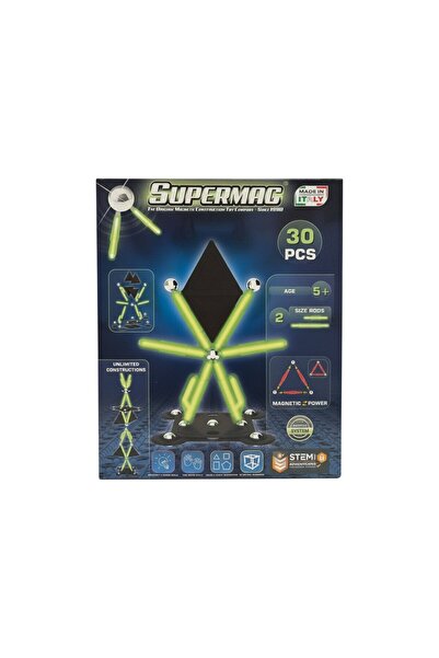 TUFY TOYS Supermag 30 Piece Phosphorescent Magnetic Building and Stem Set