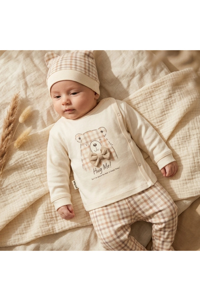 Babycan طقم أطفال من 3 قطع من تيدي هاج مصنوع من القطن مع شكل دب - طقم أطفال م...