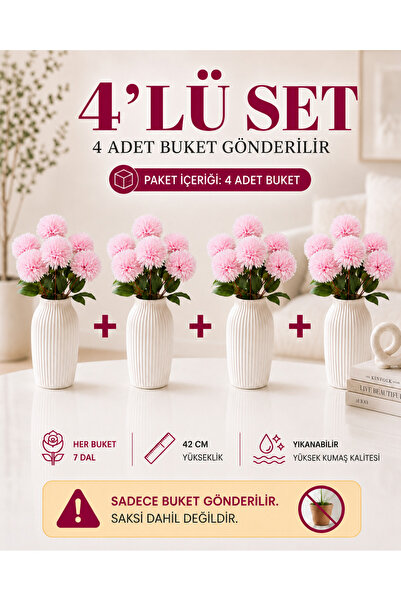 MD Aspiz Flowers 4 Demet Yapay Çiçek 7Li Lüx Pembe Kadife Gül Demeti ( Saksıs...