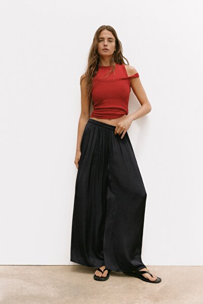 Pull & Bear Saten geniş paça pantolon