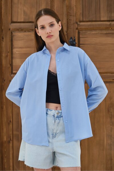 Lavix Women's Oversize Shirt Long Sleeve Buttoned Loose Casual Basic Shirt