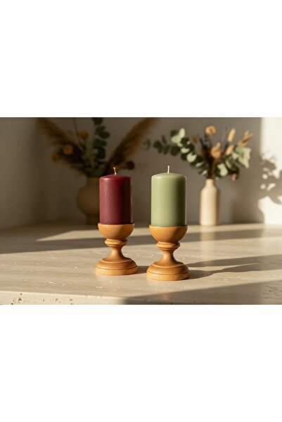 DECOMALL ( MUM 3 ) 2'li El Yapımı Doğal Ahşap Vazo Şamdan Mumluk 10 cm Modern...