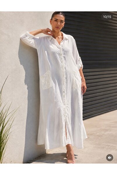 yusracollectionn Italian Linen Long Shirt Dress with Pockets Oversize Relaxed...