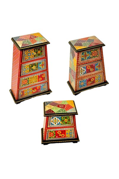 Al Athar Arts Hand-Painted Wooden Drawer Units Rajasthani Art-Inspired Storage Chests(L:9''D:4.5''H:7.5'')