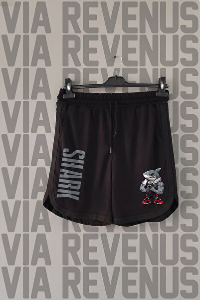 Vordevia Σορτς προπόνησης γυμναστικής με στάμπα Fitness Shark, Unisex, ρετρό ...
