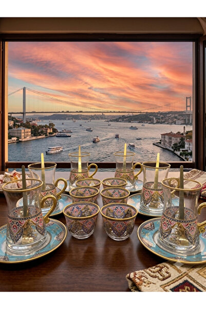 AbkaKristal 6 KİŞİLİK KUPLU ÇAY SETİ MIRRA BARDAKLI /TAKIMI