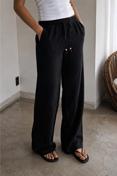 ALEXANDERGARDI Wide Leg Trousers with Crinkle Texture and Elastic Waist