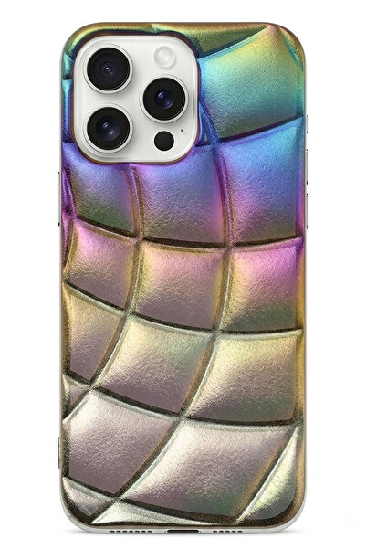 CEPSTOK iPhone 15 Pro Max Kılıf Gökkuşağı Pofuduk Mat Yarım Şeffaf Silikon Kapak