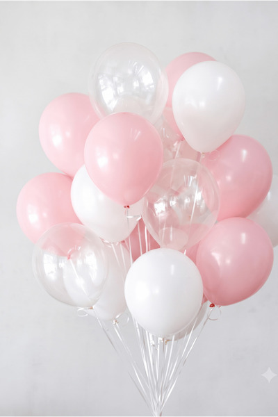 FESTİVALOON Pembe Beyaz Şeffaf Balon Seti 20’li 11 İnç Baby Shower Doğum Günü...