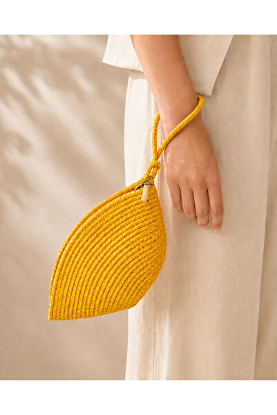 Naspar Yellow Color Stitched Straw Handbag Daily Use Women's Clutch Bag 30X15...