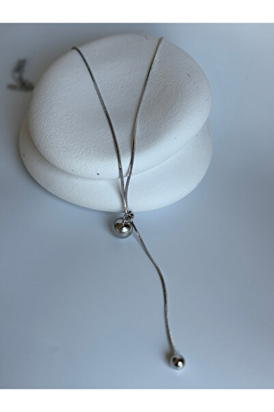 BHR AKSESUAR Silver Color Adjustable Necklace with Elevator Design