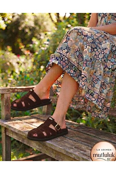 BY İMİS SHOES Brown Polyurethane Flexible Sole Gladiator Closed Front Slippers