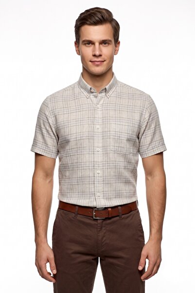 KAMER Men's Classic Double Pocket Plaid Short Sleeve Shirt Bgl-St05621