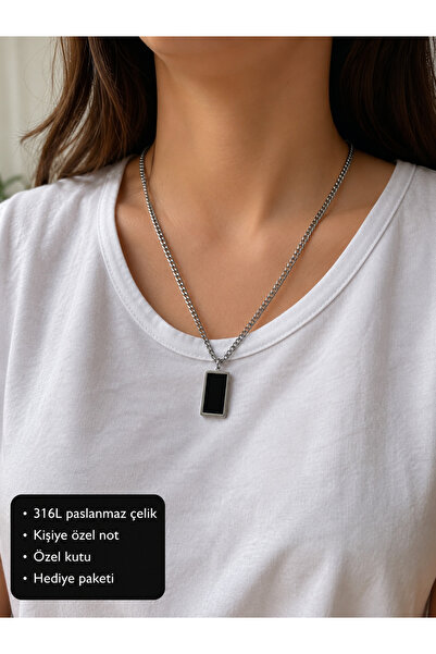 HER ŞEY NOTA www.herseynota.com Black Rectangular Natural Stone 316L Stainles...