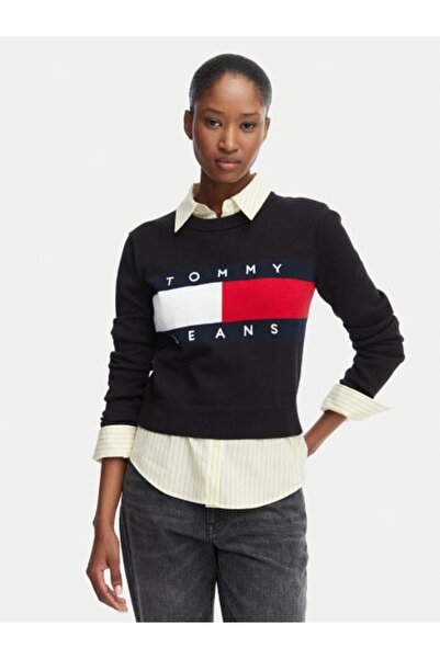 Tommy Hilfiger SİYAH LOGOLU KADIN KAZAK