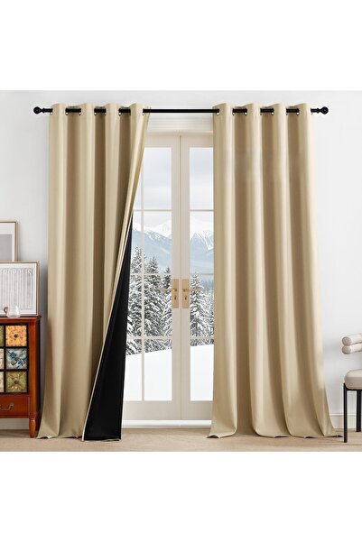 OEM Draperii opace bej, termoizolante, cu inele, 2 buc., 100% opace, bej înch...